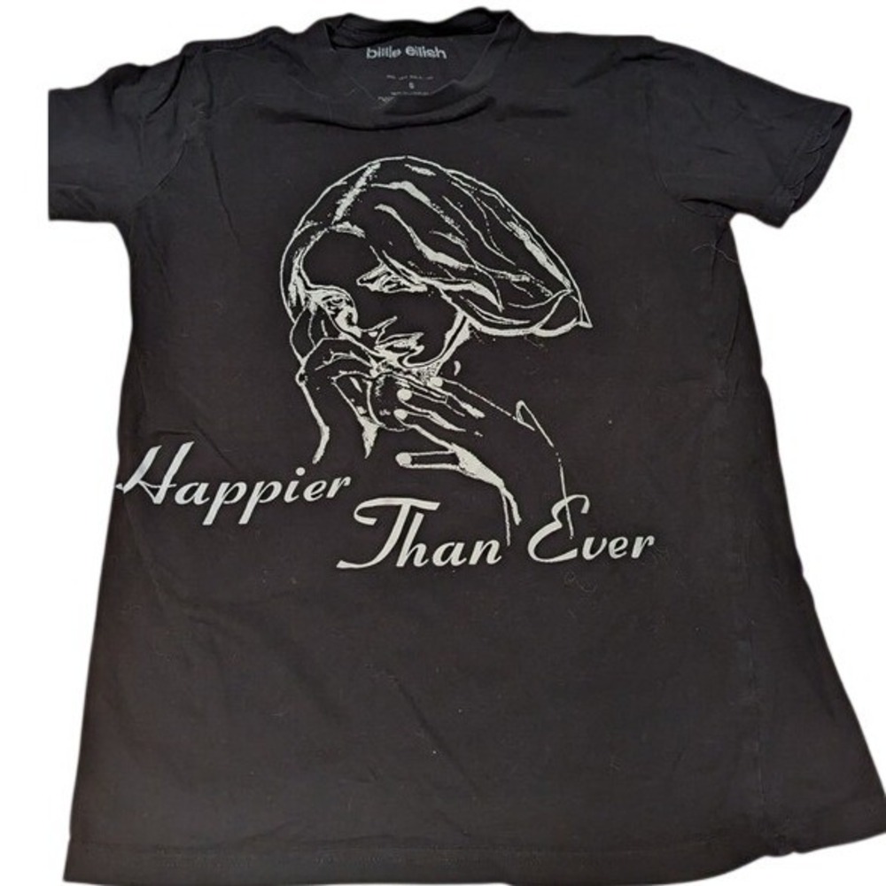Billie Eilish Happier‎ Than Ever Graphic T-Shirt Size S Black Cotton